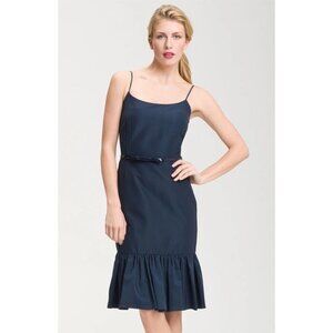 Kate Spade Size 4 Talitha Navy Blue Ruffle Hem Dress Slim Bow Belt Sleeveless